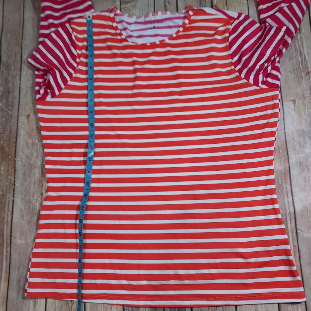 Lands End pink orange stripe swim shirt rashguard M 10-12